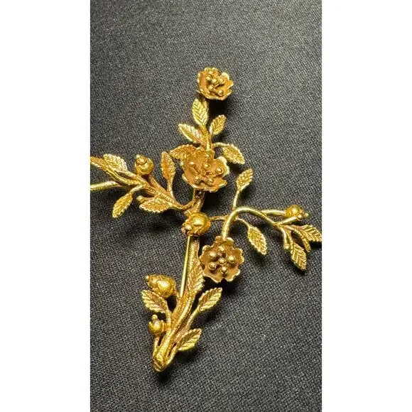 MMA BMCO USA Floral Leaf Brooch/Pendant Gold Tone - Picture 4 of 6